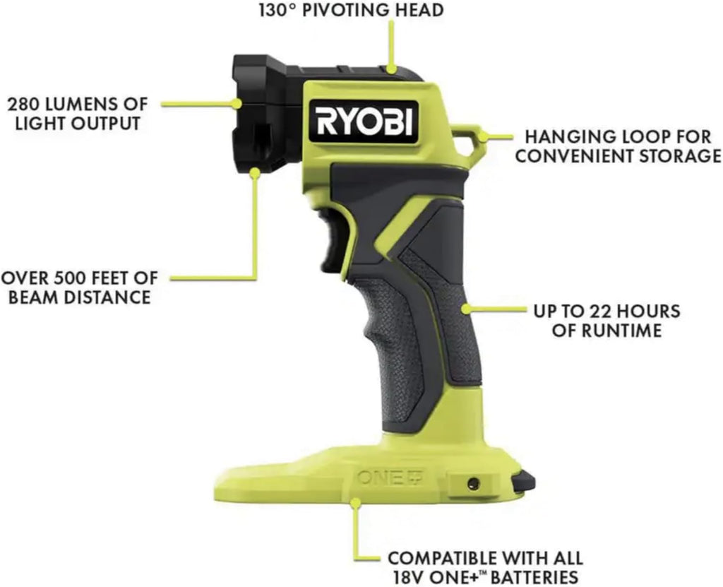 6 Power Tools Combo Kit Bundle with Buho Tool Bag, and Holster, 6 Ryobi Tools, 2 Batteries, Charger, and 40 Piece Drill Bit Set