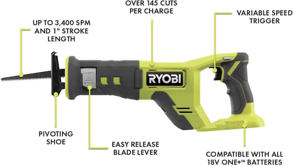 6 Power Tools Combo Kit Bundle with Buho Tool Bag, and Holster, 6 Ryobi Tools, 2 Batteries, Charger, and 40 Piece Drill Bit Set