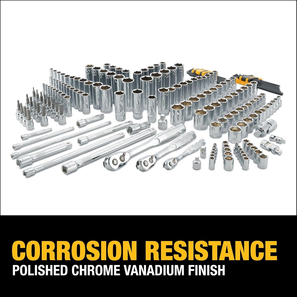 DEWALT 192 Pcs. Mechanics Tool Set, 1/2, 1/4, 3/8 Socket Set, SAE and Metric Socket Wrench Set, Hard Shell Tool Box (DWMT75049)